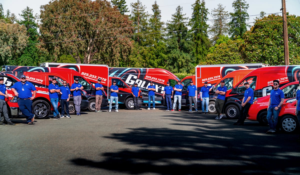 Galaxy Heating & Air Conditioning field technicians team with service vehicles