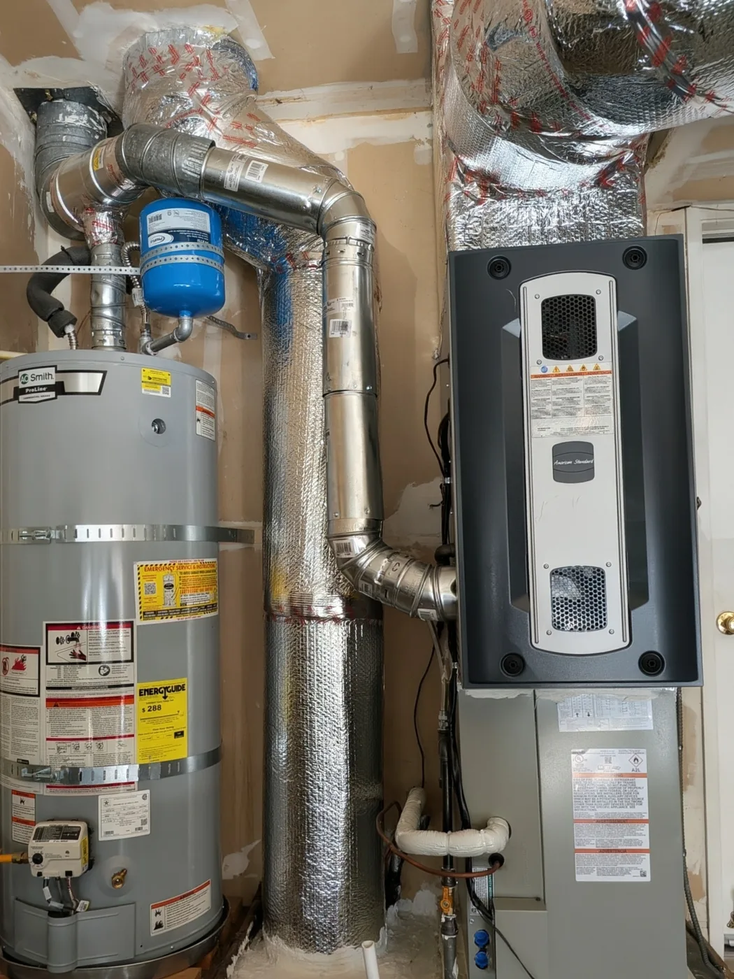American Standard gas furnace installed in a Brentwood home's mechanical space