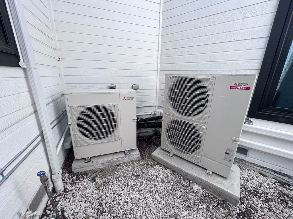 Mitsubishi SM Smart Multi ductless heat pump system installed by Galaxy Heating & Air at a Diablo home in Danville
